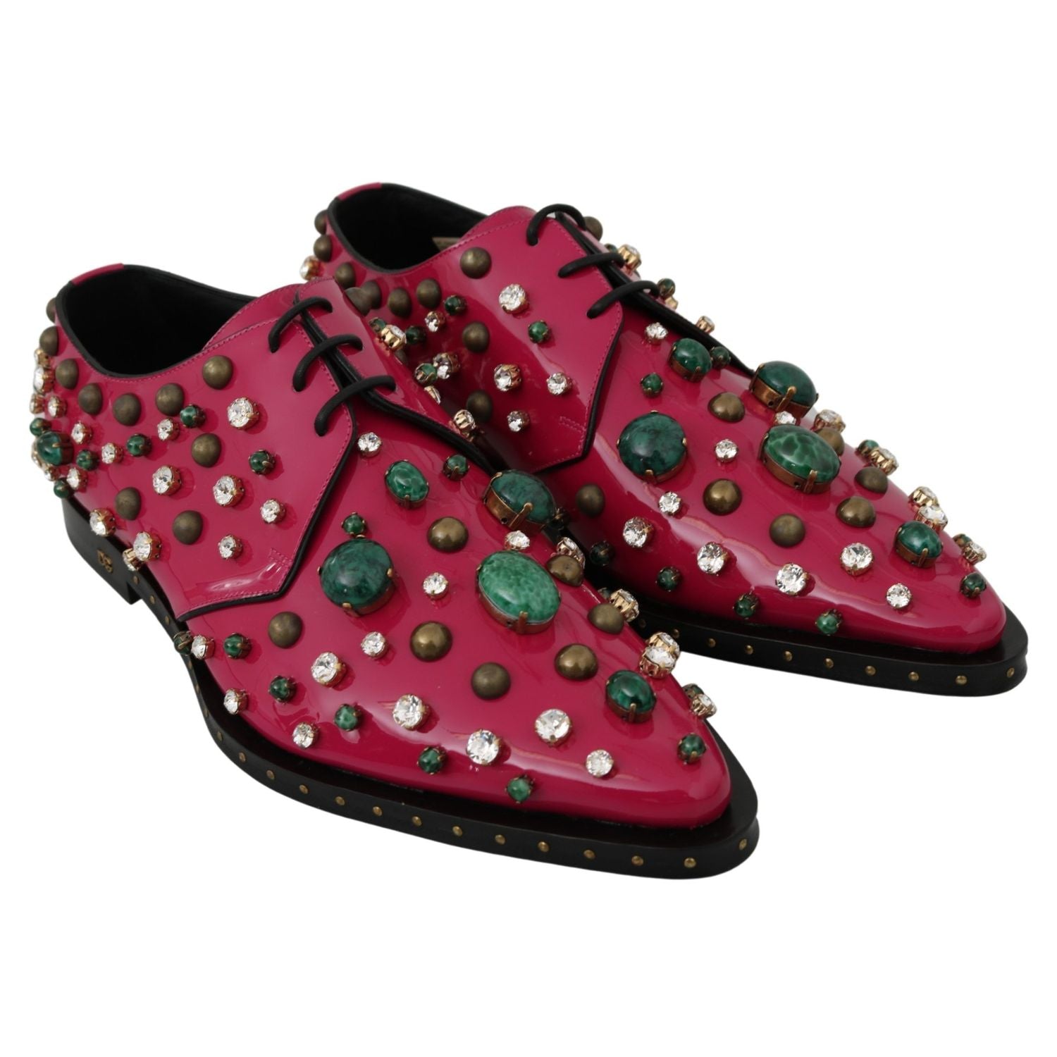 Dolce & Gabbana Pink Leather Crystals Dress Broque Shoes