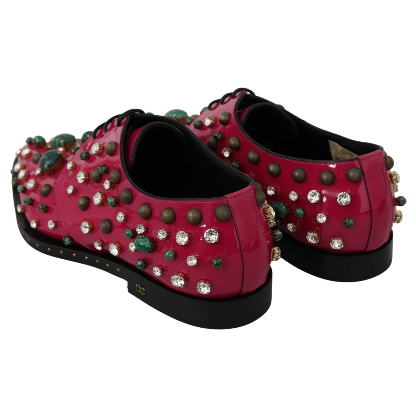 Dolce & Gabbana Pink Leather Crystals Dress Broque Shoes