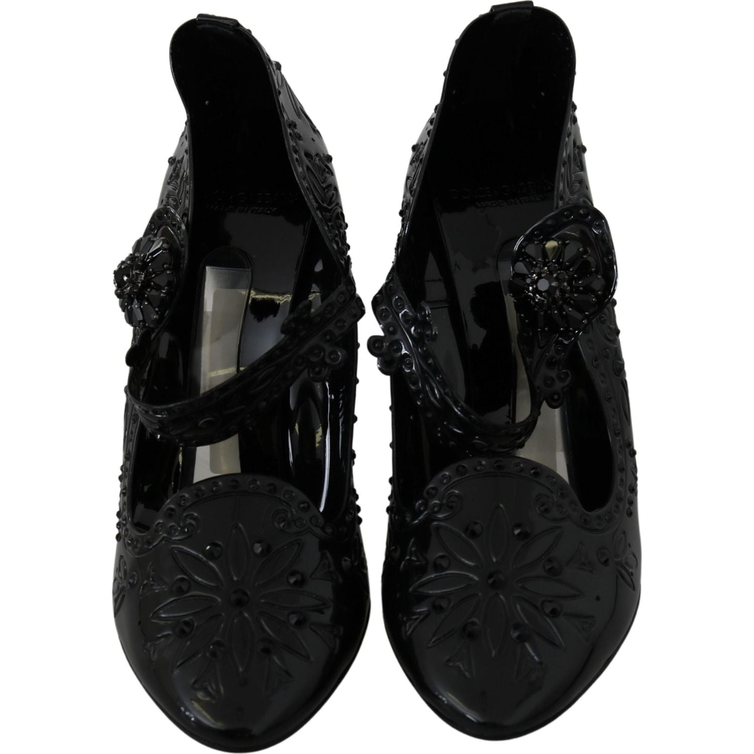 Dolce & Gabbana Black Floral Crystal CINDERELLA Heels Shoes