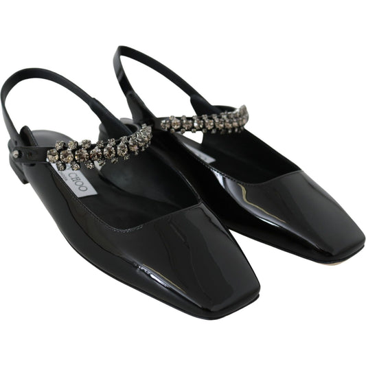 Jimmy Choo Elegant Black Patent Flats with Crystal Accent Jimmy Choo Black