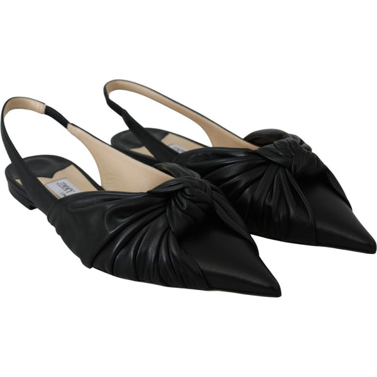 Jimmy Choo Elegant Pointed Toe Leather Flats Shoes Jimmy Choo Black