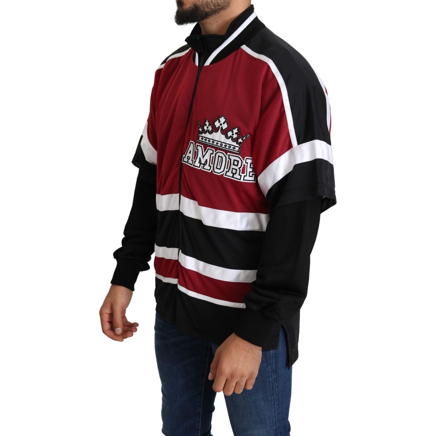 سترة دولتشي آند غابانا الأنيقة ذات السحاب الكامل باللونين الأسود والأحمر