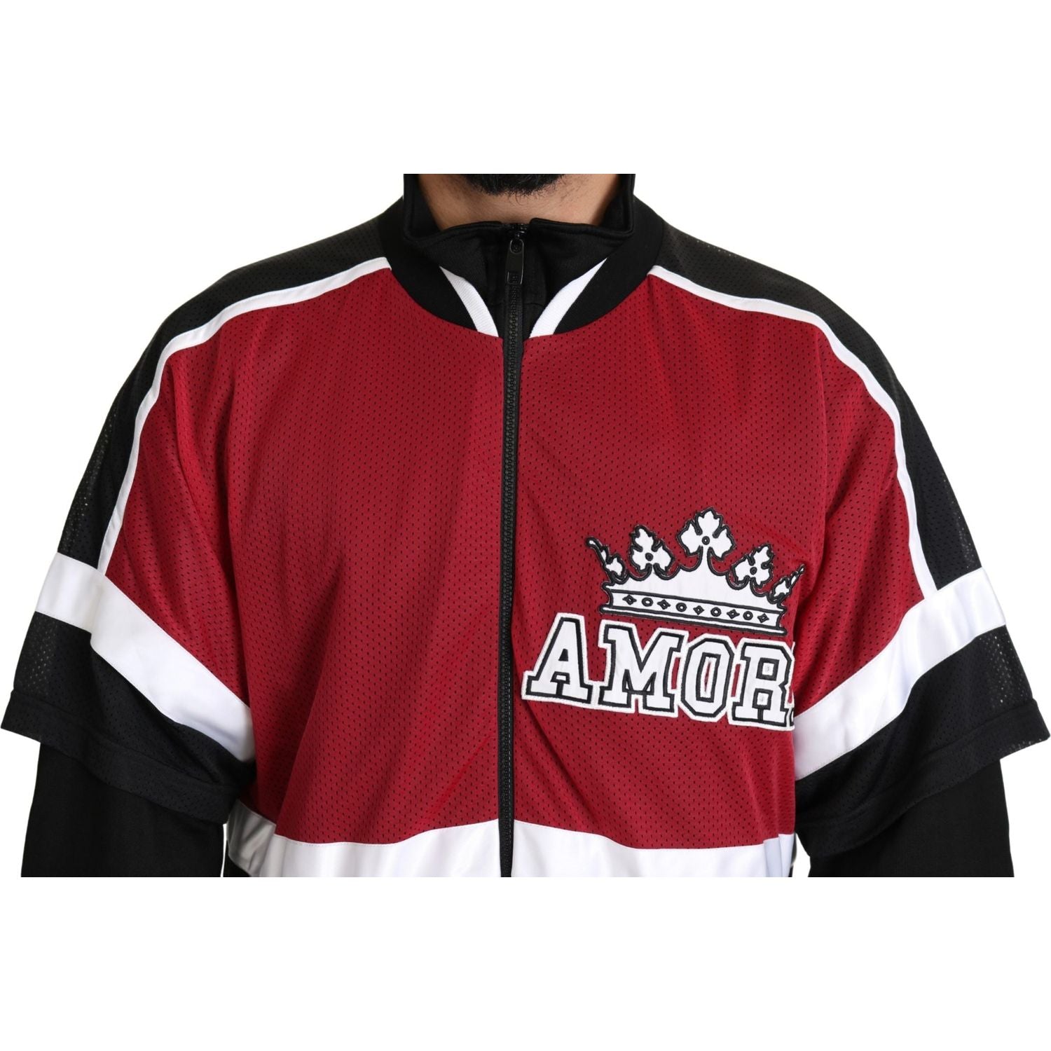 سترة دولتشي آند غابانا الأنيقة ذات السحاب الكامل باللونين الأسود والأحمر