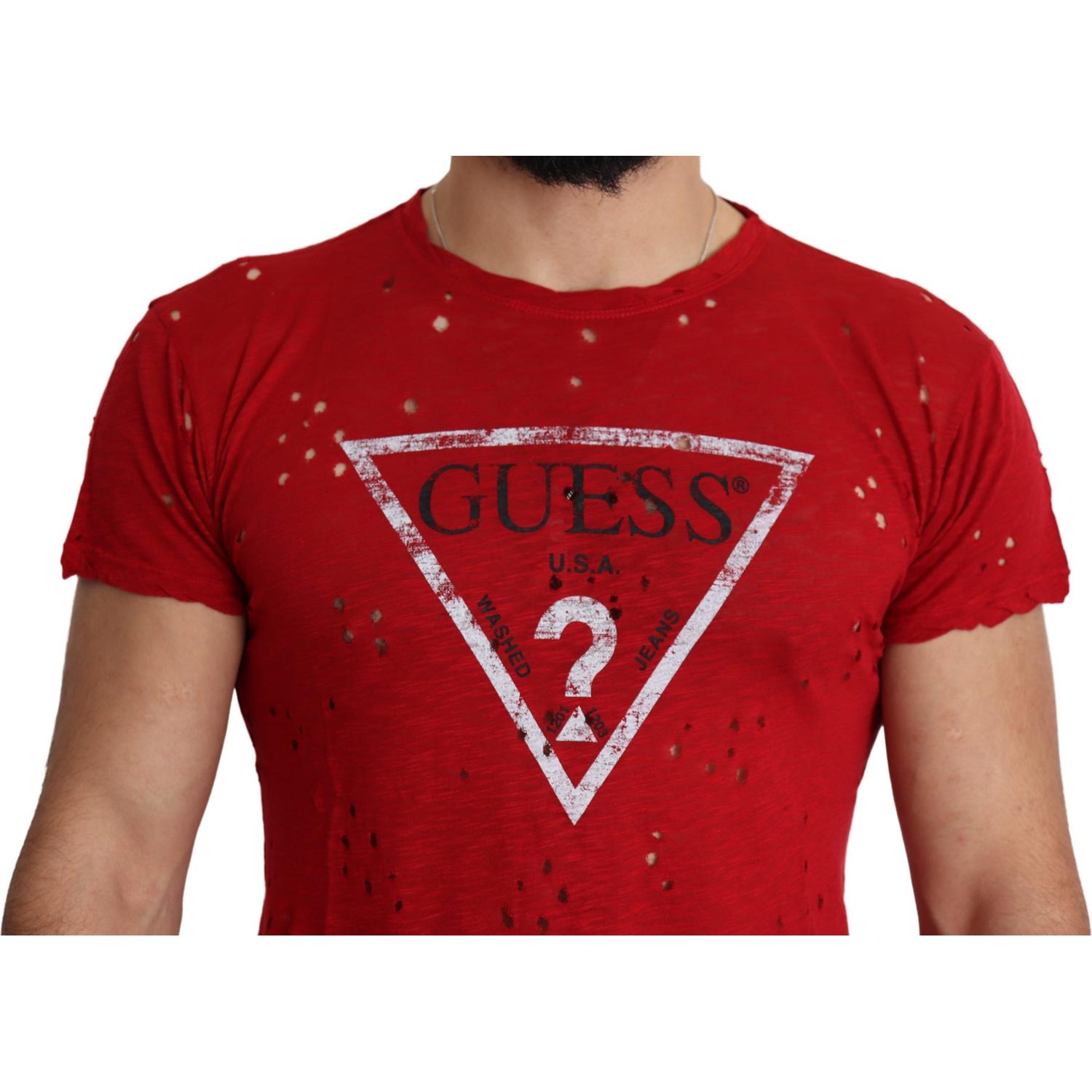 تي شيرت Guess Radiant Red من القطن المرن