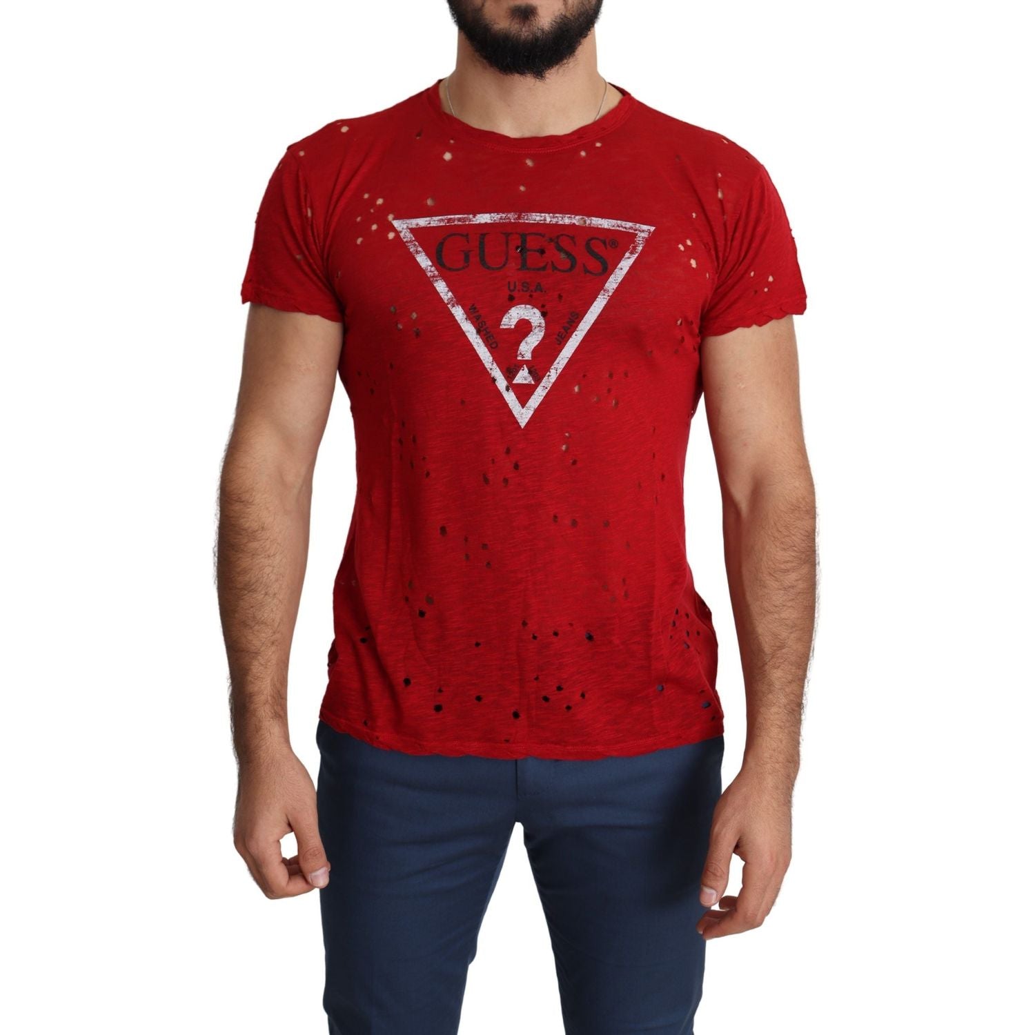 تي شيرت Guess Radiant Red من القطن المرن