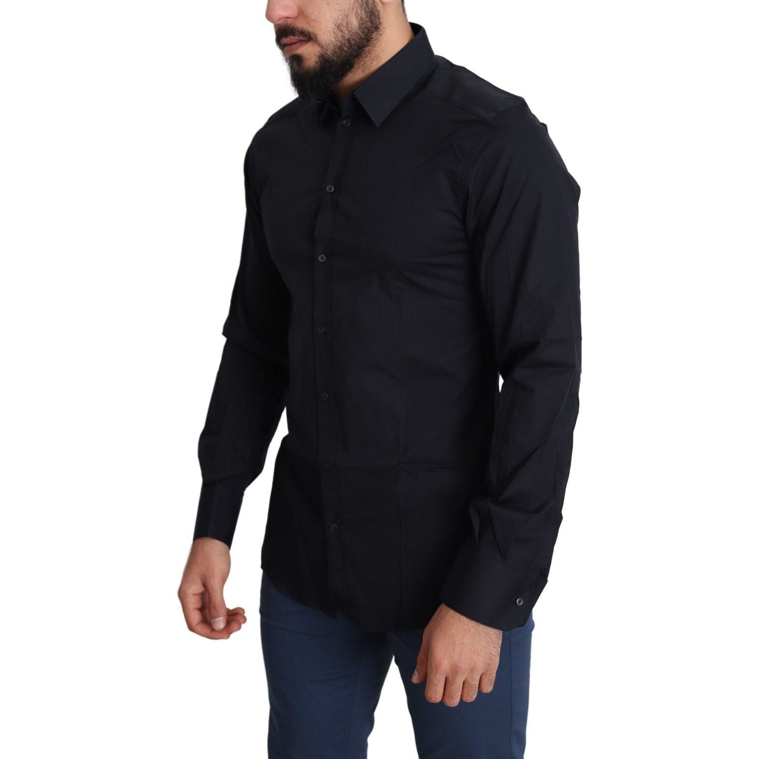 قميص دولتشي آند غابانا الأنيق المصنوع من القطن المرن باللون الأسود