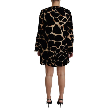Dolce & Gabbana Black Giraffe Print Shift Mini Dress