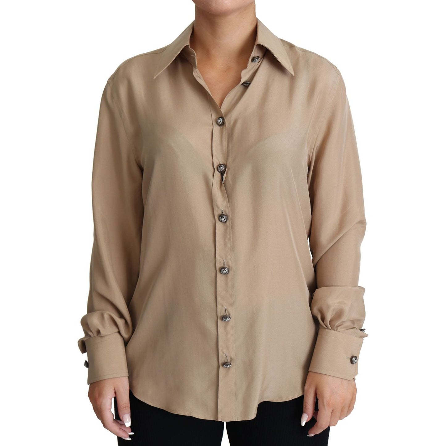 Dolce & Gabbana Beige Silk Shirt Decorative Buttons Top