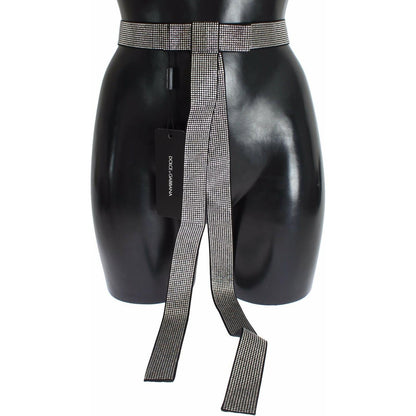 Dolce & Gabbana Black Silk Clear Crystal Bow Waist Belt