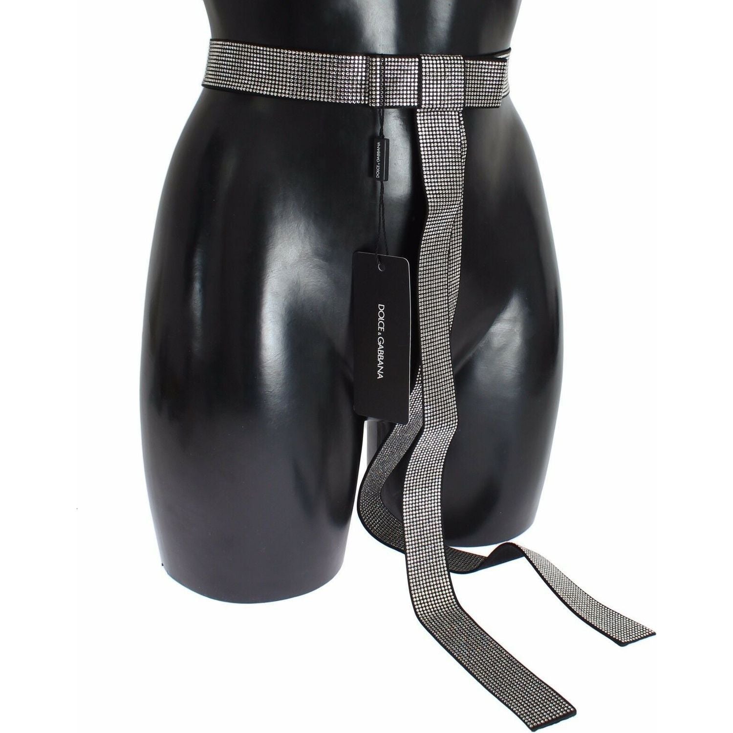 Dolce & Gabbana Black Silk Clear Crystal Bow Waist Belt