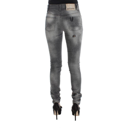 John Galliano Gray Wash Cotton Blend Slim Fit Denim Jeans Pants
