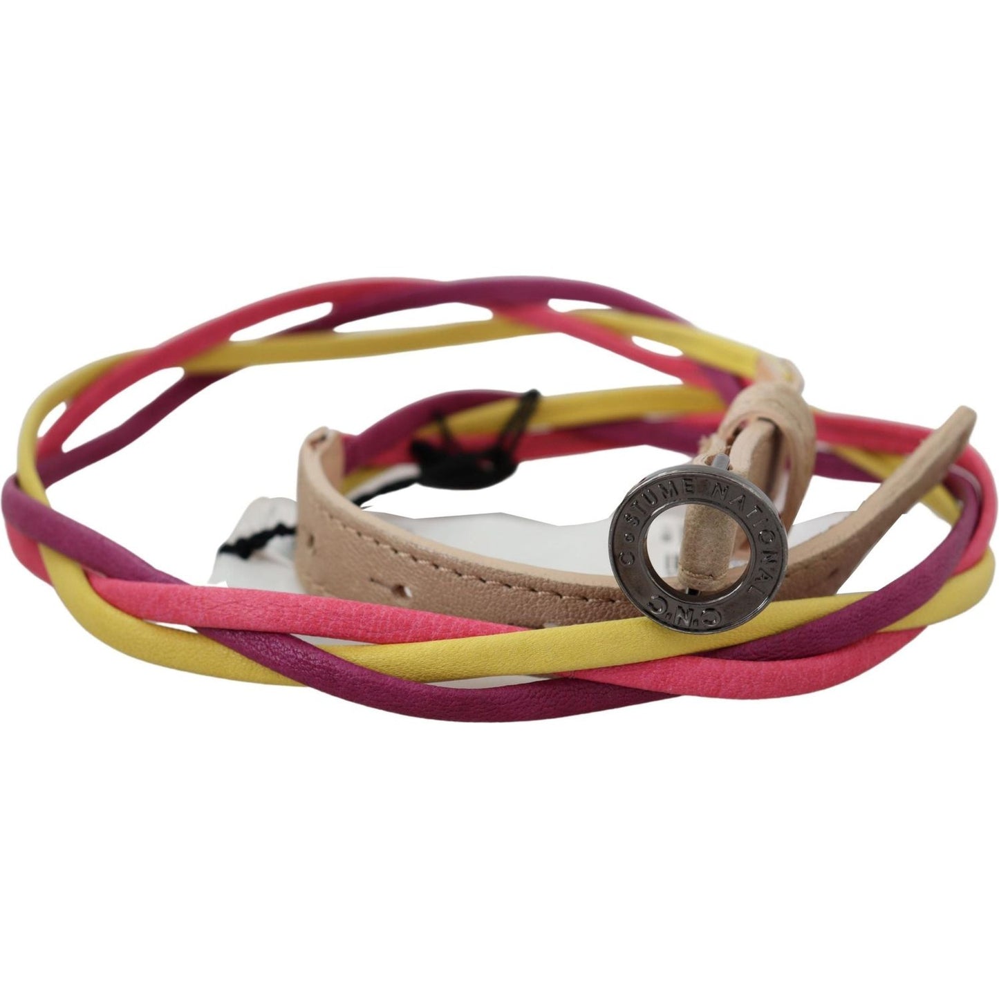Costume National Multicolor Twisted Leather Circle Buckle Belt Belt