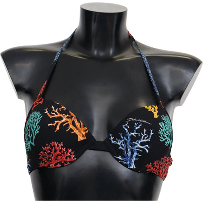 Dolce & Gabbana Black Corals Print Women Beachwear Bikini Tops