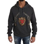 Dolce & Gabbana Gray Hooded Red Crystal Heart Gun Sweater TSH2520-48