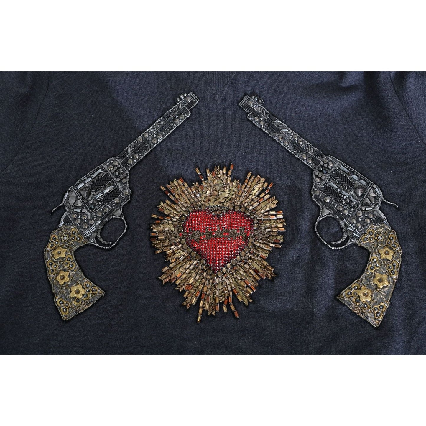 Dolce & Gabbana Gray Hooded Red Crystal Heart Gun Sweater TSH2520-48