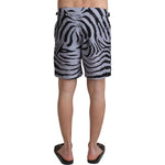 Dolce & Gabbana Gray Zebra Print Beachwear Shorts BIK1096-IT4