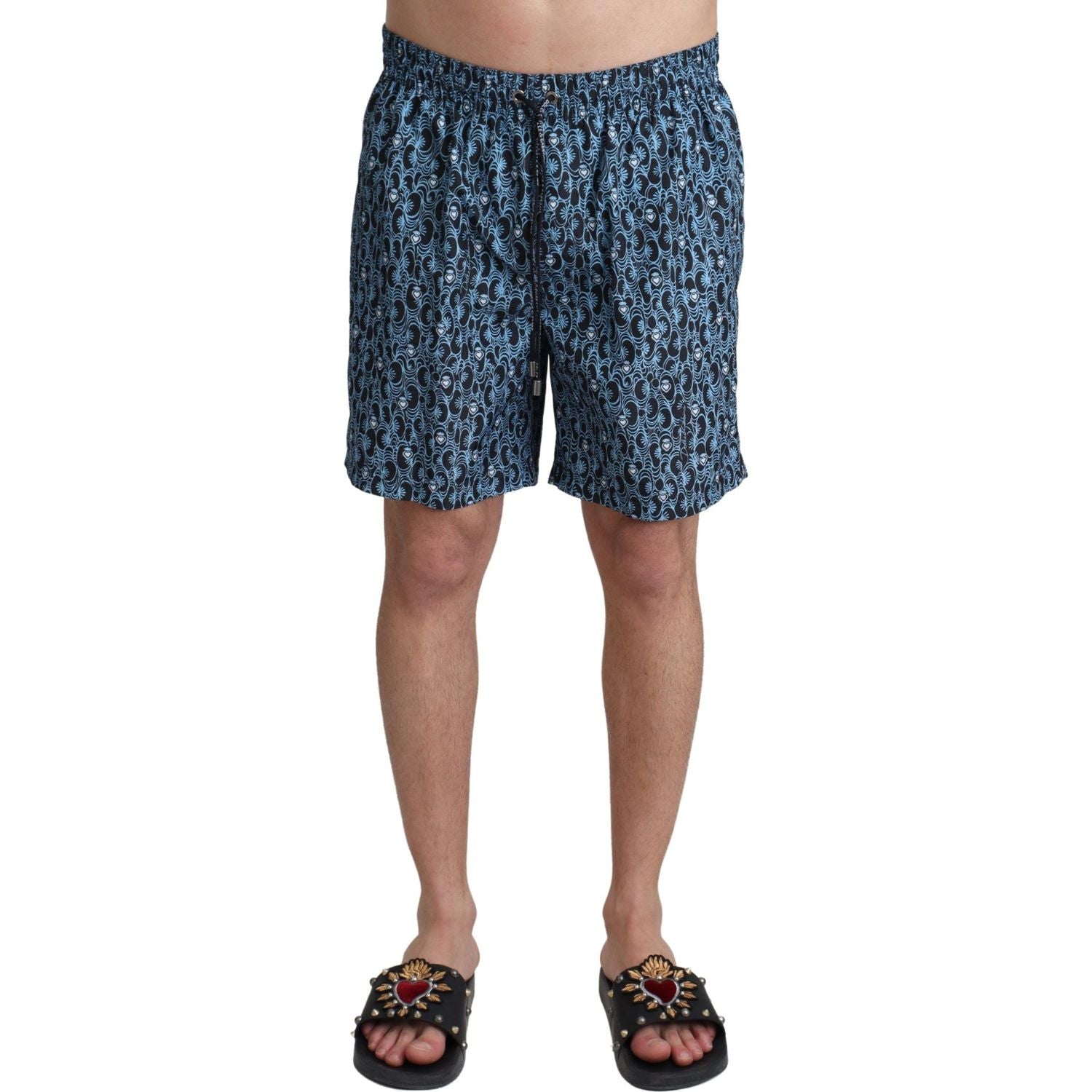 Dolce & Gabbana Blue Patterned Print Beachwear Shorts Swimwear