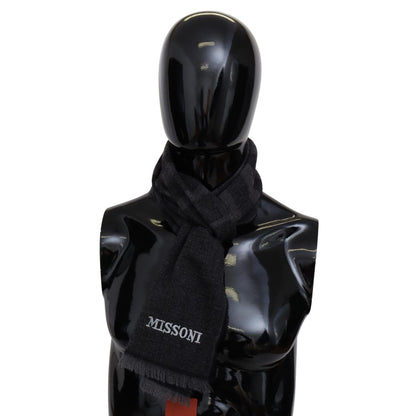 Missoni Black Striped Wool Unisex Neck Wrap Scarf