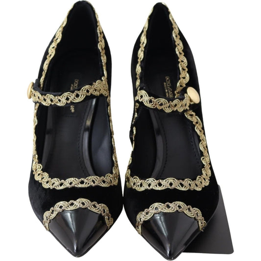 Dolce & Gabbana Elegant Velvet Patent Embroidered Pumps Dolce & Gabbana Black