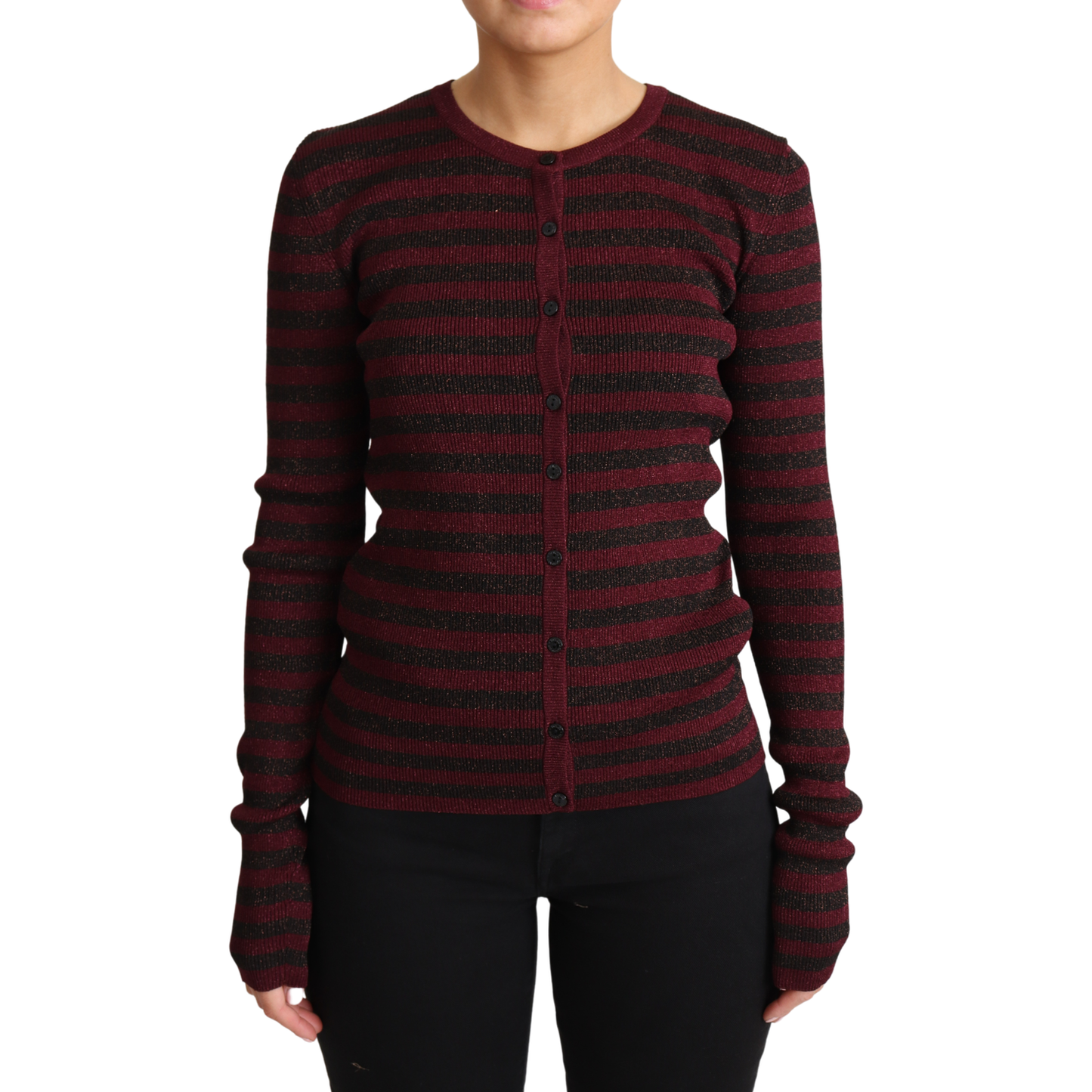 Dolce & Gabbana Black Red Striped Viscose Cardigan Sweater