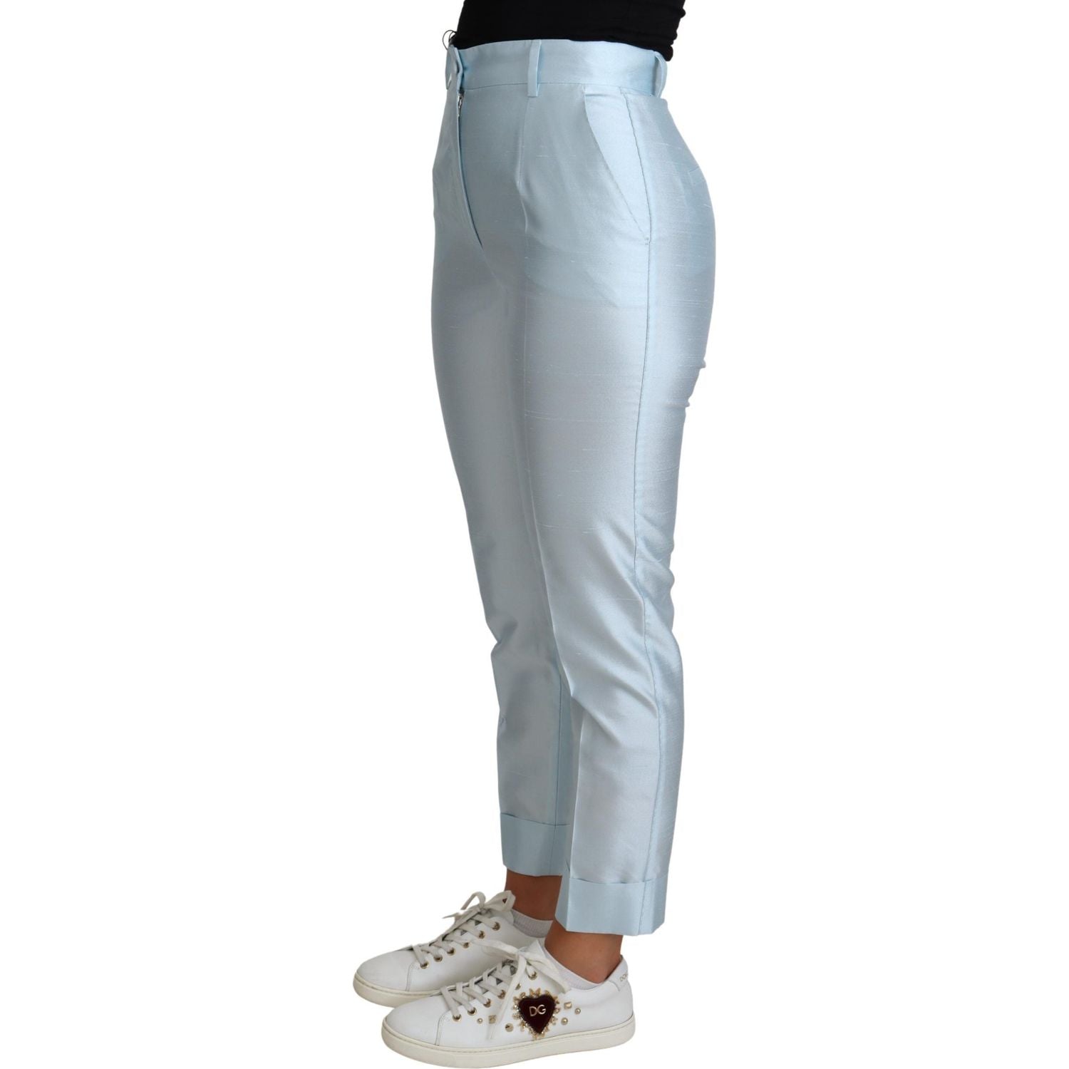 Dolce & Gabbana Light Blue Silk Cropped Tapered Trouser Pants