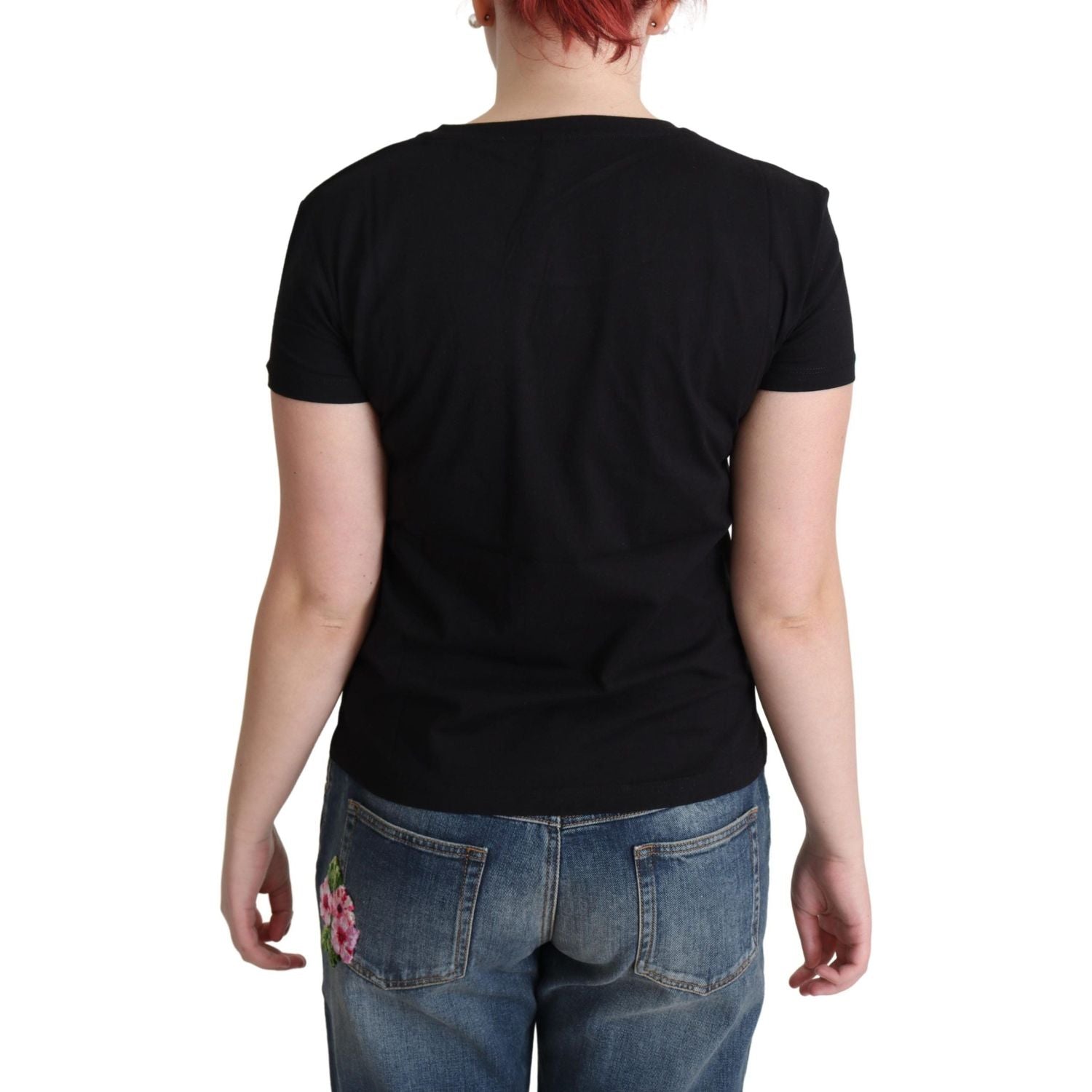 تي شيرت موسكينو شيك من القطن باللون الأسود بطبعة مرحة