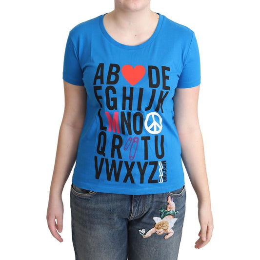 Moschino Chic Alphabet Cotton Tee in Blue Moschino Tan