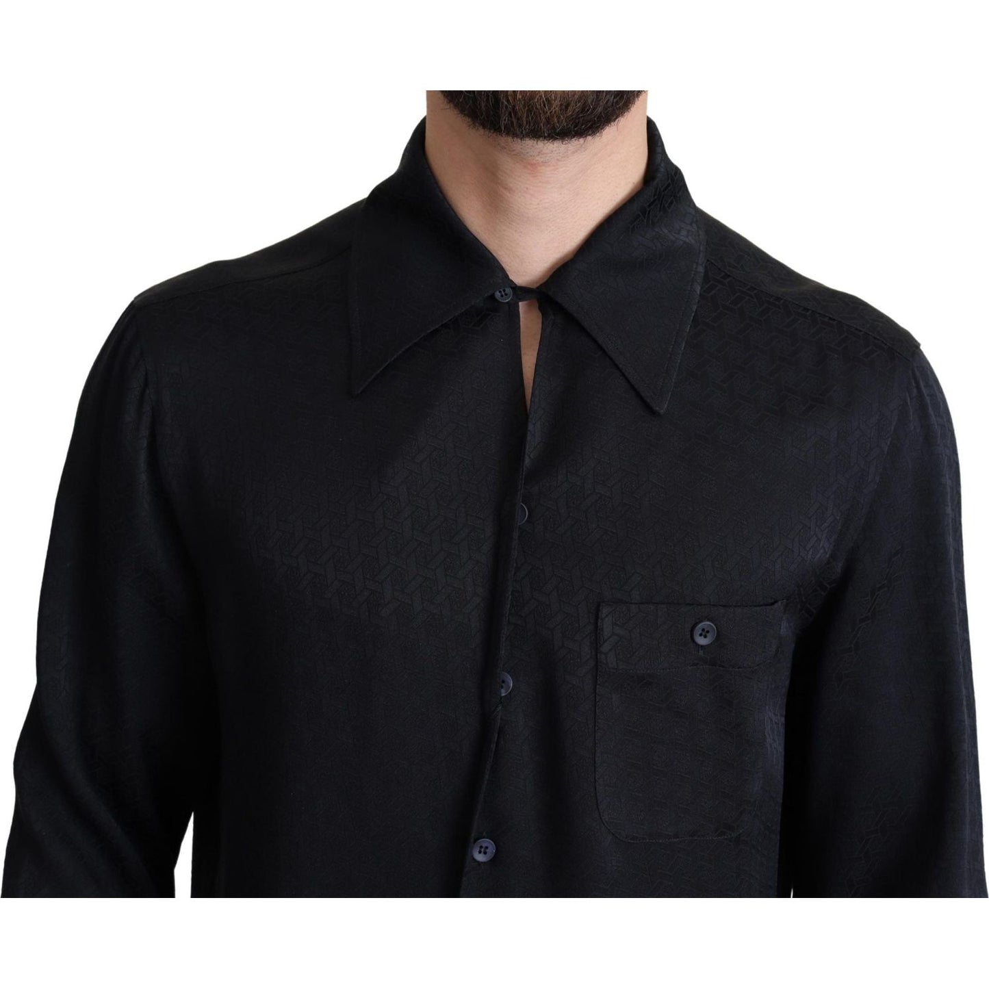 Dolce & Gabbana Black Jacquard Silk Casual Button Down Shirt