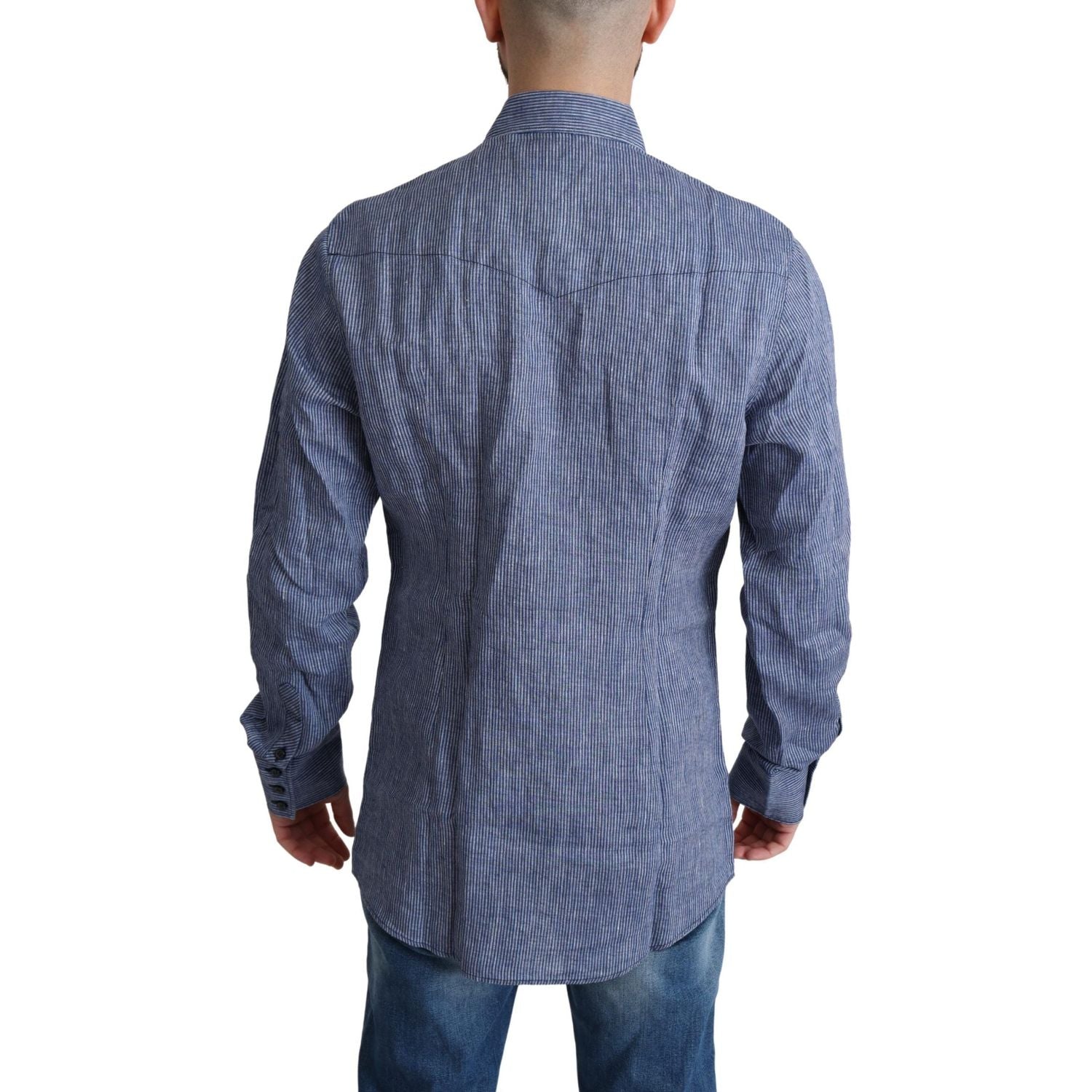 قميص دولتشي آند غابانا الأنيق المخطط من الكتان بأزرار