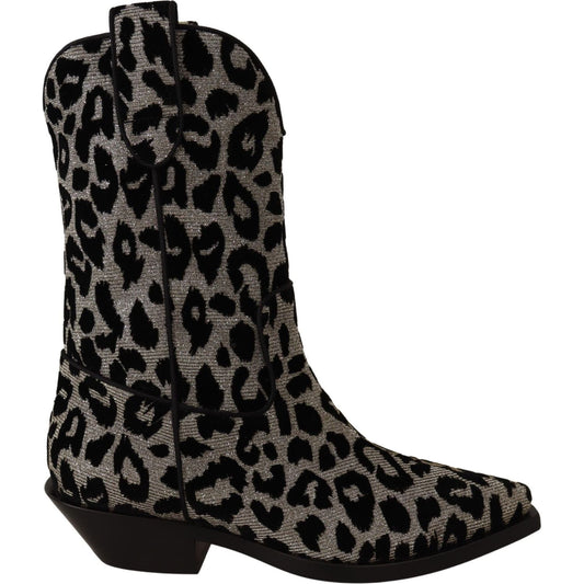 Dolce & Gabbana Elegant Leopard Print Mid Calf Boots Dolce & Gabbana Black