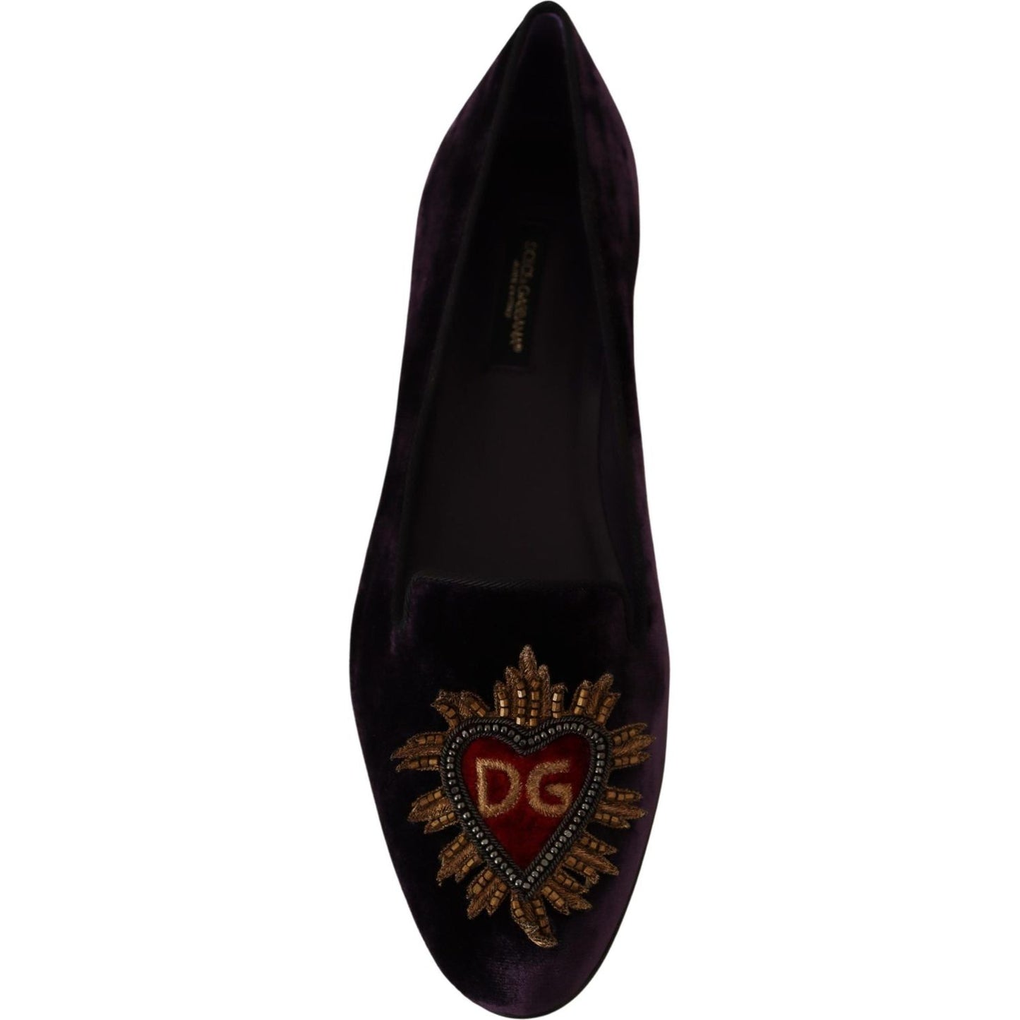 Dolce & Gabbana Purple Velvet DG Heart Loafers Flats Shoes