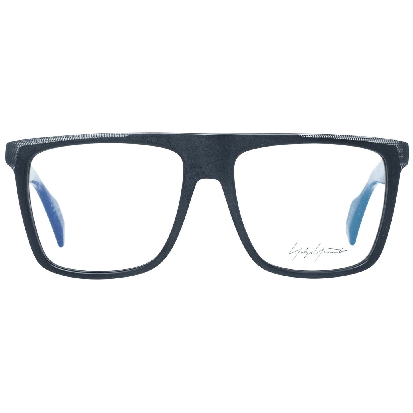 Yohji Yamamoto Black Plastic Glasses (Frames) with square lenses and blue-filter, featuring a full-rim design, for men.