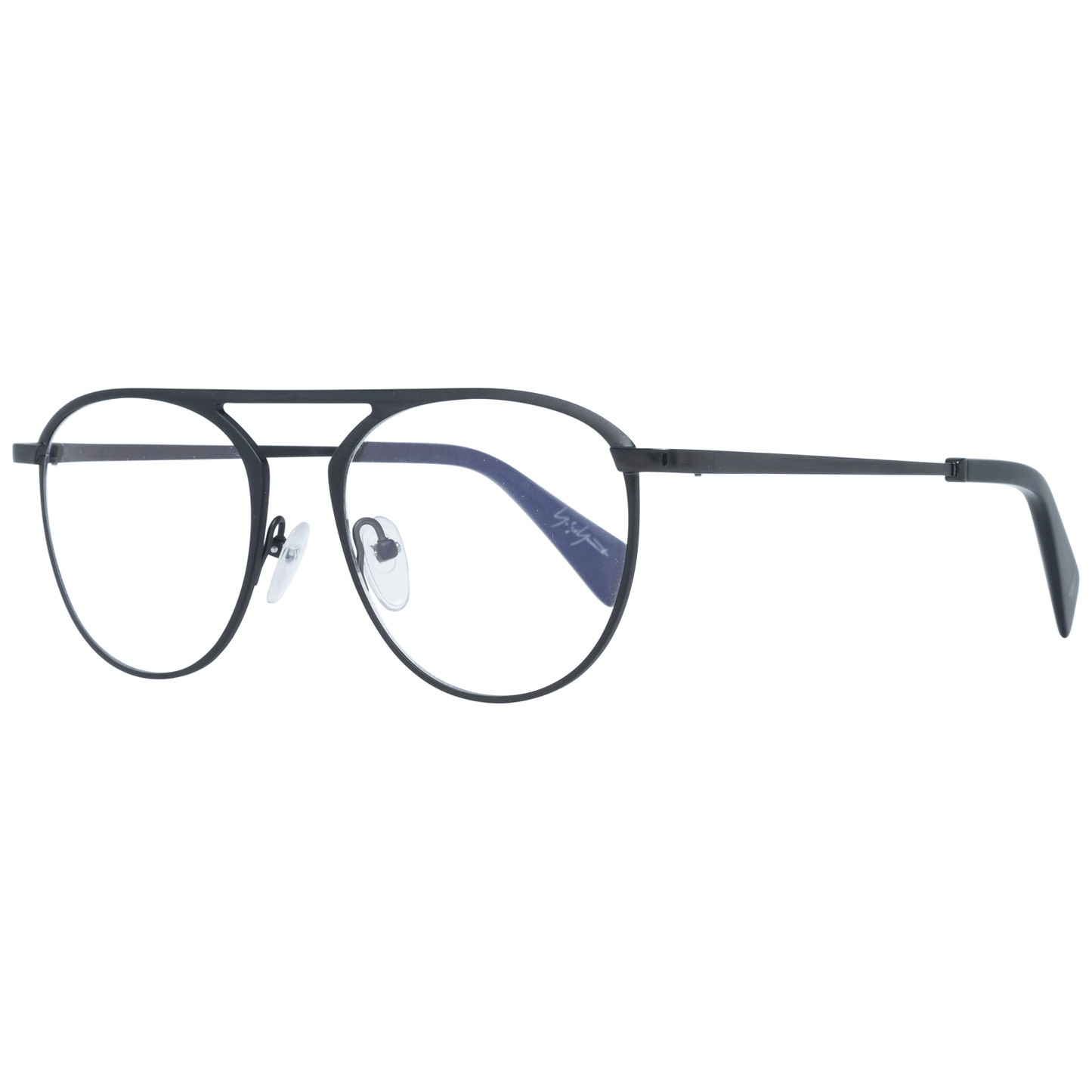Yohji Yamamoto Black Plastic Glasses (Frames) with full-rim round style for men, featuring plastic frame and demo lenses.