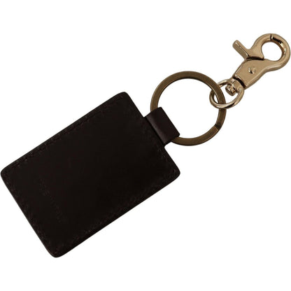 Dolce & Gabbana Brown Leather Logo Metal Ring Hook Keychain