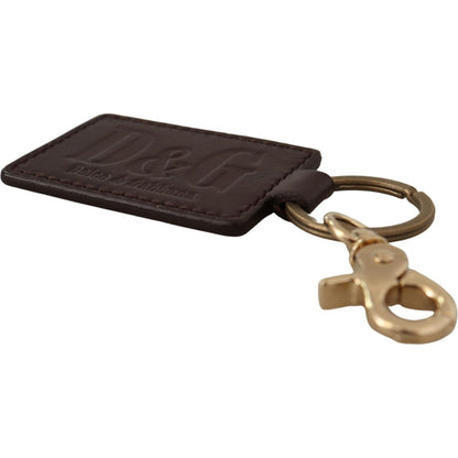 Dolce & Gabbana Brown Leather Logo Metal Ring Hook Keychain
