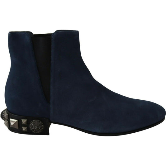 Dolce & Gabbana Chic Blue Suede Mid-Calf Boots with Stud Details Dolce & Gabbana Black