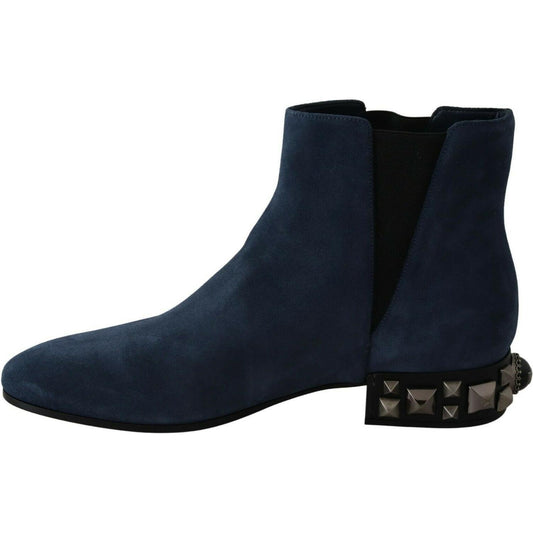 Dolce & Gabbana Chic Blue Suede Mid-Calf Boots with Stud Details Dolce & Gabbana Black