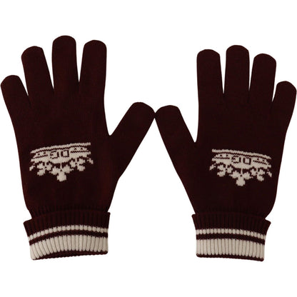 Dolce & Gabbana Red White D&G Logo Crown Cashmere Gloves