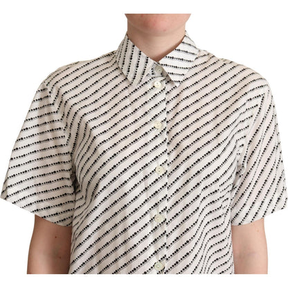 Dolce & Gabbana White Dotted Collared Blouse Shirt