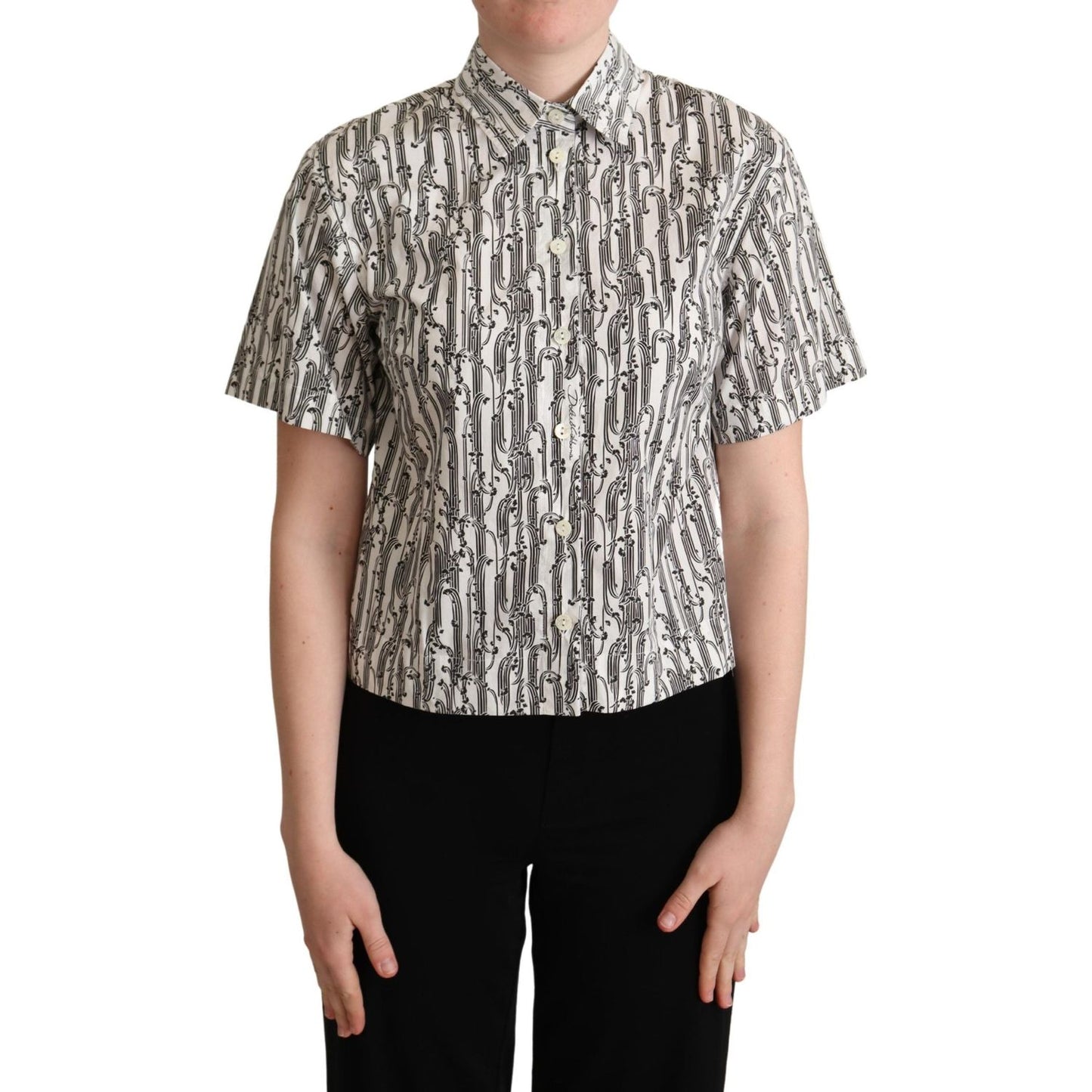 Dolce & Gabbana White Floral Collared Blouse Shirt