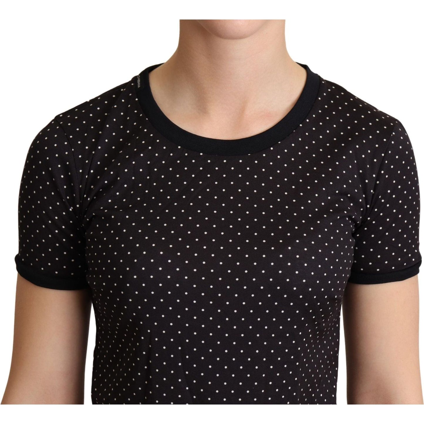 Dolce & Gabbana Black Dotted Crewneck Cotton T-shirt
