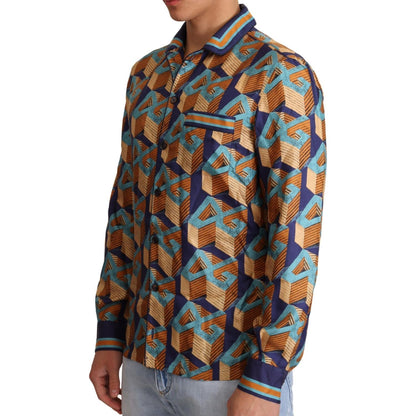 Dolce & Gabbana Multicolor DG Logo Silk Mens Top Shirt