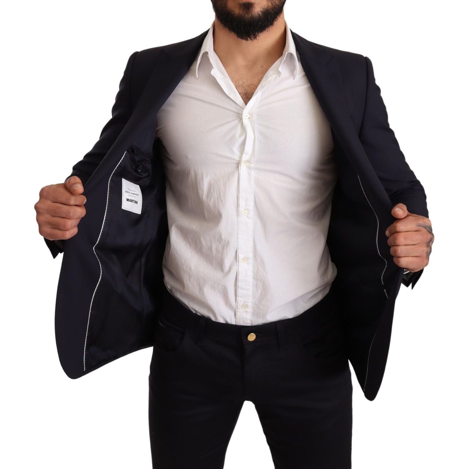 سترة مارتيني أنيقة باللون الأزرق الداكن من دولتشي آند غابانا من خياطين مشهورين