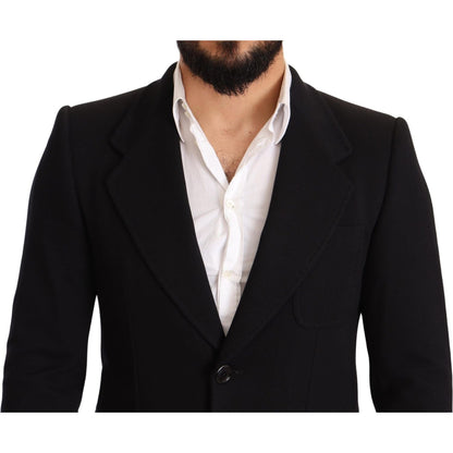 Dolce & Gabbana Black Cotton Slim Fit Coat Jacket Blazer