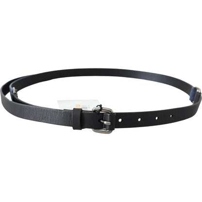 Costume National Black Blue Leather Silver Logo Belt WOMAN BELTS