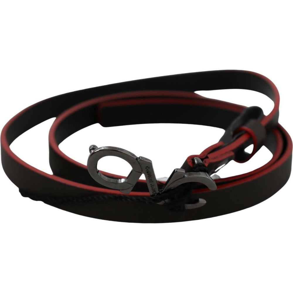 Costume National Black Maroon Skinny Leather Buckle Waist Belt WOMAN BELTS