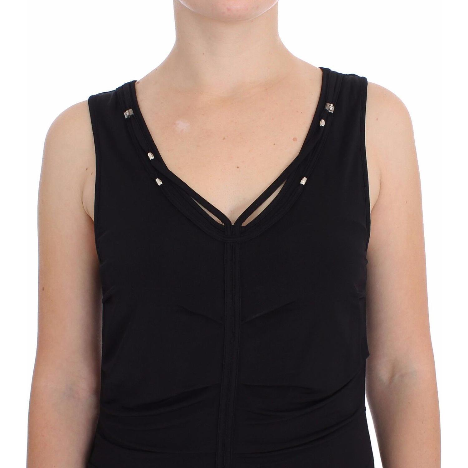 فستان روكوباروكو الأنيق من قماش الجيرسي الأسود بطول الركبة