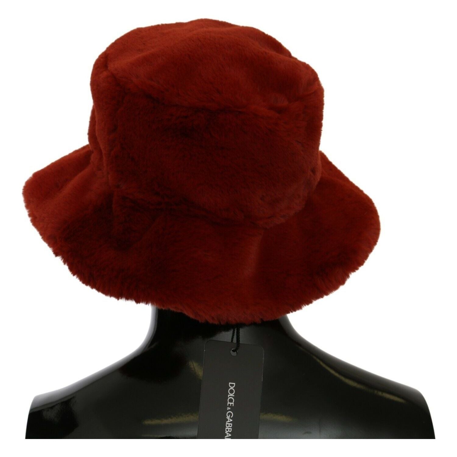 Dolce & Gabbana Red Bordeaux Fur Wide Brim Bucket  Hat