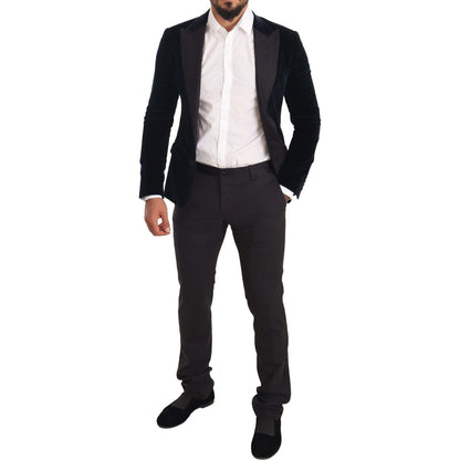 Dolce & Gabbana Blue Velvet Cotton Slim Fit Smoking Suit