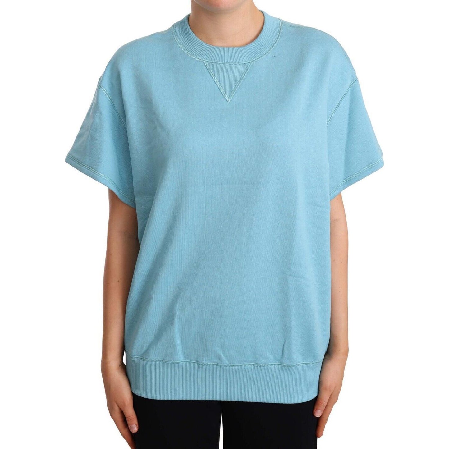 Dolce & Gabbana Blue Cotton Short Sleeves Crew Neck Top WOMAN TOPS AND SHIRTS